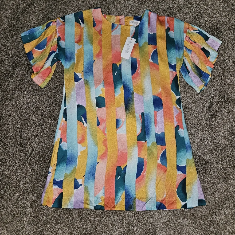 NWT Gymboree 100% Rayon Multi-Colored Watercolor Flutter Sleeve Dress Size 5